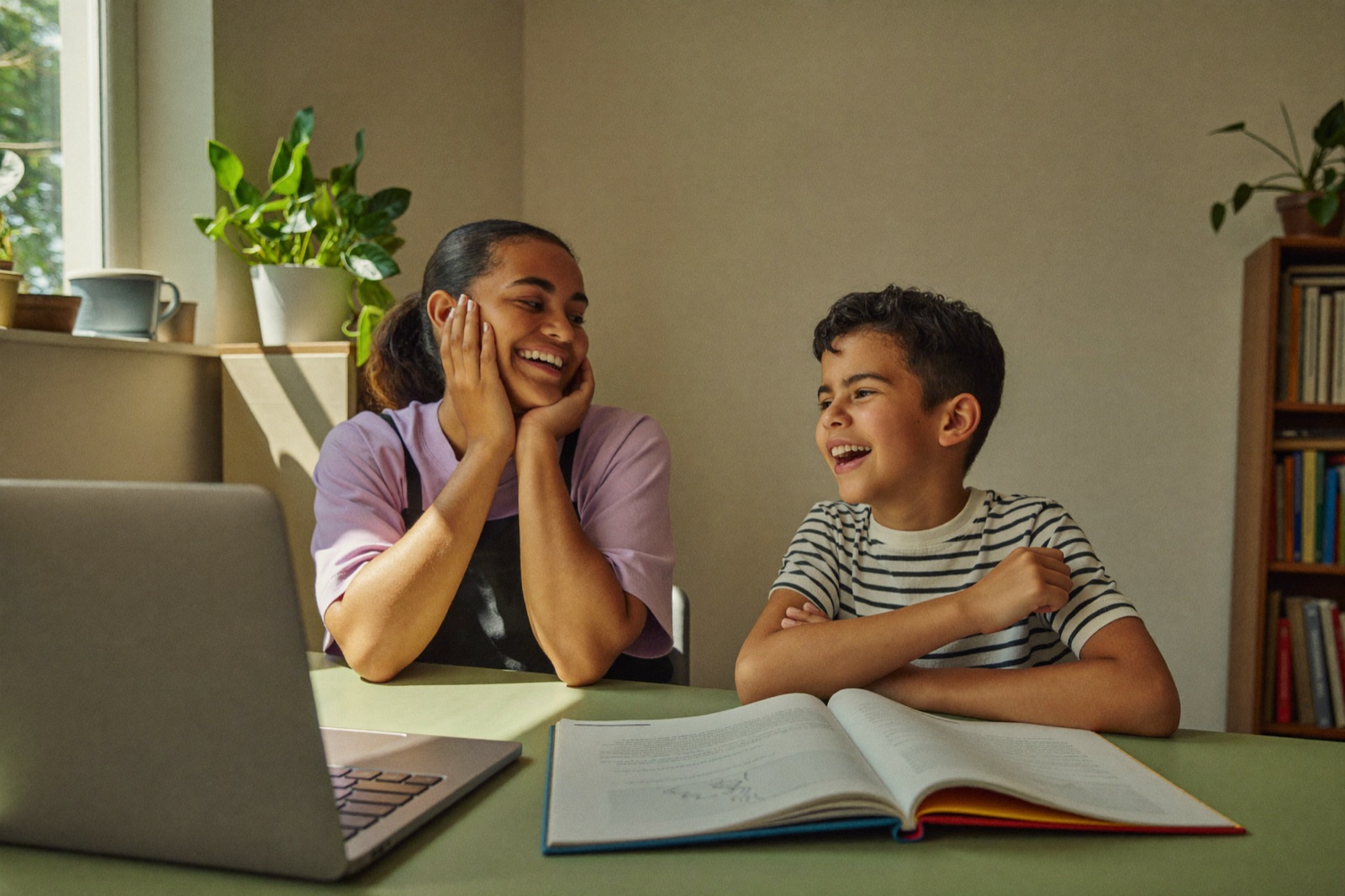 Tutor and student sharing a laugh